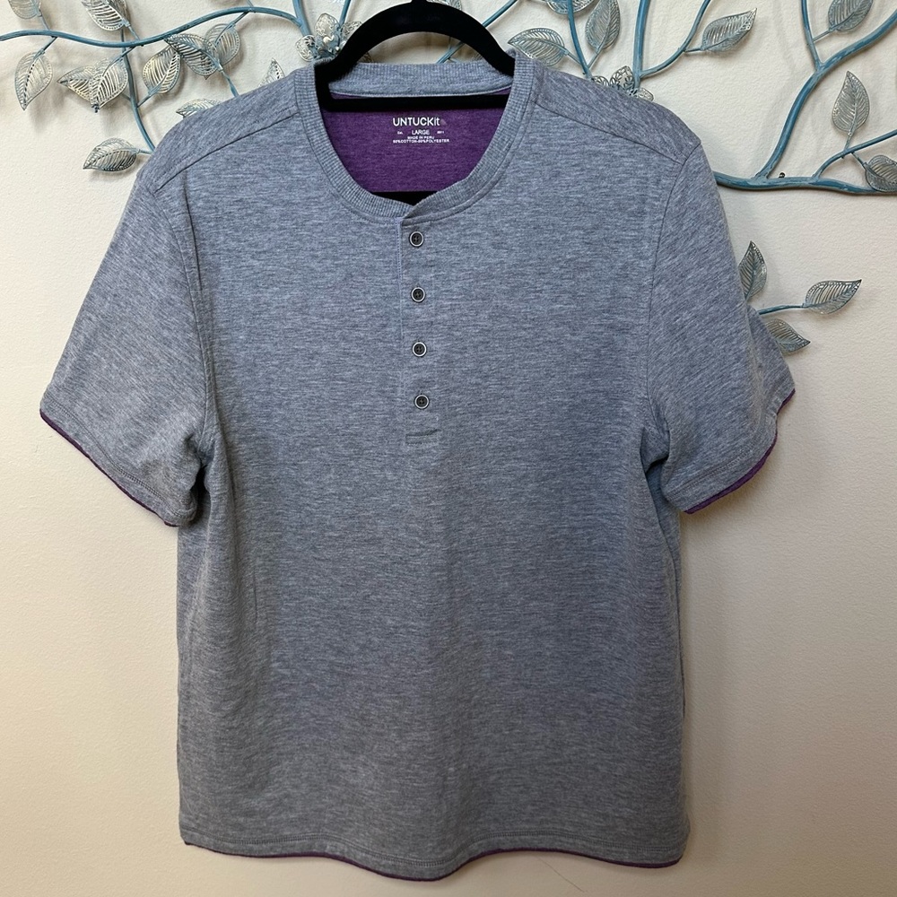 UNTUCKIT Grey Purple Layer Thick Cotton T-shirt short sleeve sweatshirt Sz L EUC